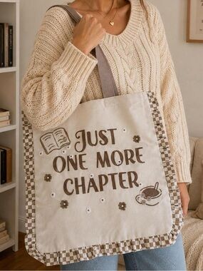 NWT Lady Delaney Just One More Chapter Bookish Ruffle Tote Bag